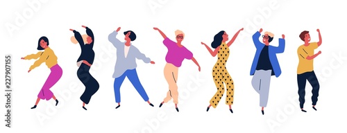 Group of young happy dancing people or male and female dancers isolated on white background Tableau sur Toile