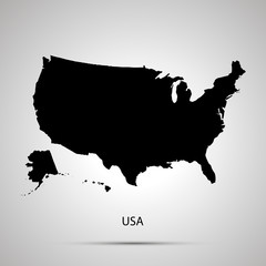 Wall Mural - United states on America country map, simple black silhouette on gray