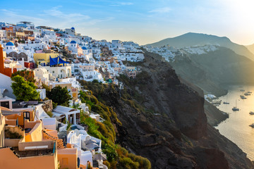 Santorini, Greece. Picturesque view of traditional cycladic Oia Santorini's houses on cliff