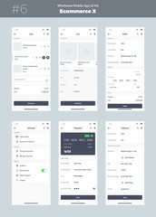 Wall Mural - Wireframe kit for mobile phone. Mobile App UI, UX design. New ecommerce screens: cart, order, address, settings, payment.