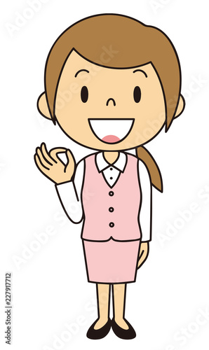 女性 Ol 事務員 Okポーズ 立ち姿 ピンクの制服 Stock Illustration Adobe Stock
