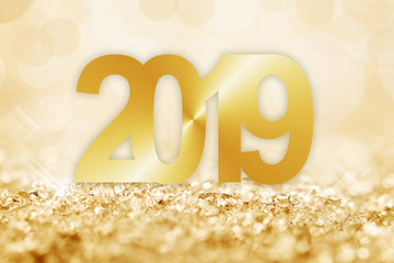 Wall Mural - 2019 golden snow and bokeh lights greeting card