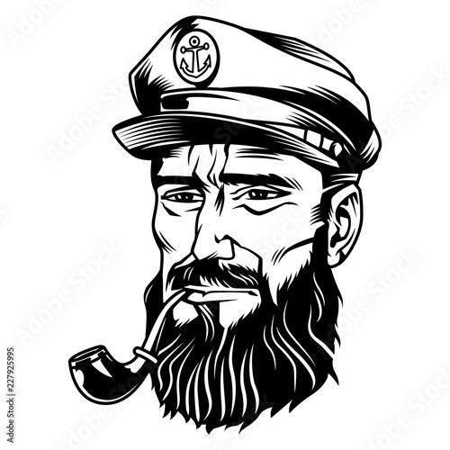 Vintage monochrome bearded sailor