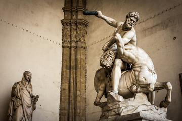 Wall Mural - Hercules and the centaur Nessus is a marble statue of the sculptor Giambologna 1598, placed in Florence in the Loggia dei Lanzi. Piazza Signoria - Florence