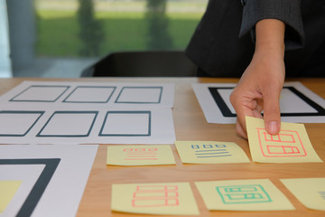 user experience ux designer designing web on smartphone tablet layout. ui planning mobile applicatio