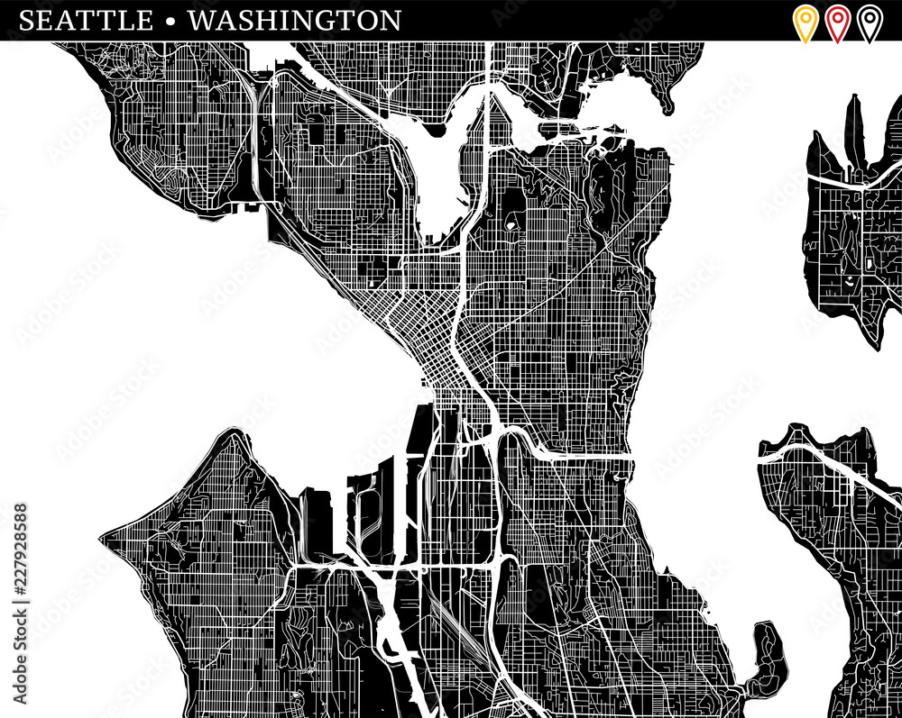 Simple map of Seattle, Washington Stock Vector | Adobe Stock