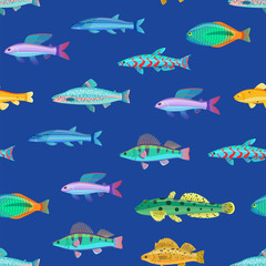 Wall Mural - Varicoloured Marine Creatures Seamless Pattern
