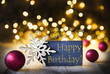 Christmas Background, Sparkling Lights, Text Happy Birthday