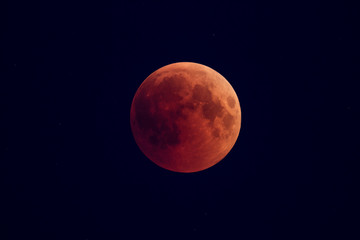 Wall Mural - super bloody moon, full eclipse phase against starry sky background
