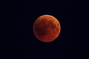 Wall Mural - super bloody moon, full eclipse phase against starry sky background