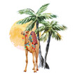 Watercolor camel and palm composition