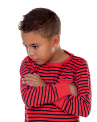 Wall Mural - Sad child with red striped t-shirt