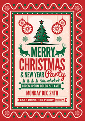 Wall Mural - Christmas party invitation, flyer or poster design. Vector illustration.