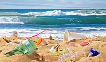 Strand Mit Plastikmüll