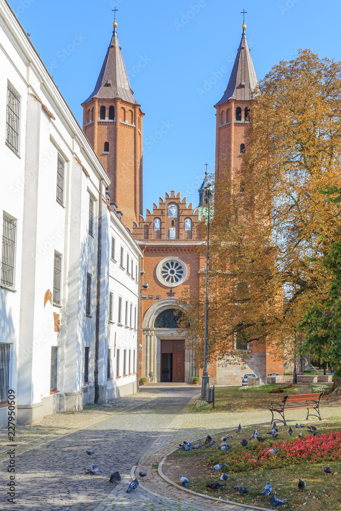 Obraz na płótnie Plock Cathedral of  Blessed Virgin Mary, a Roman Catholic church in Poland,  Romanesque architecture. It is oldest  historical monument in city, which contains a number of tombs of Polish monarchs w salonie