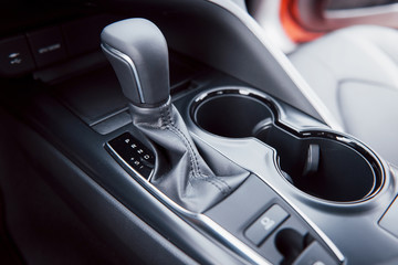 Wall Mural - View of the interior of a modern automobile showing the dashboard. Automatic transmission