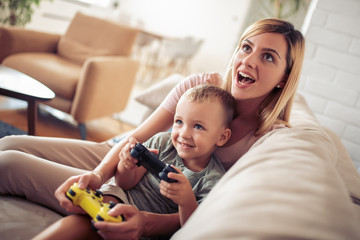 Family playing video games