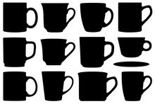 Set Of Different Cups And Mugs Isolated On White