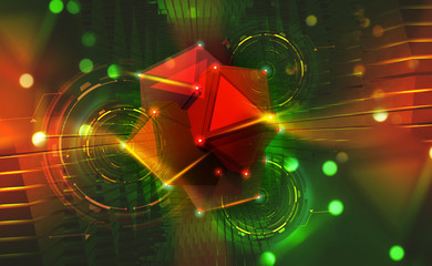 Aufkleber - Big Data Concept. Hyperspace portal. Nanotechnology elements of the Hadron Collider. 3D illustration of future digital technology.