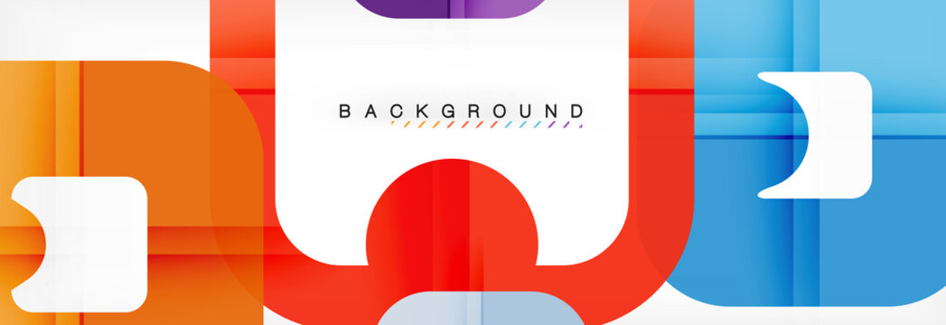 Square geometric background, multicolored template for business or technology presentation or web brochure cover layout, wallpaper.