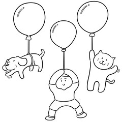 Sticker - vector set of man and animal with balloon