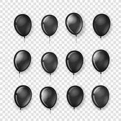 Poster - Different black ballons vector collection isolated on transparent background
