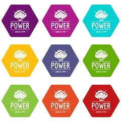 Wall Mural - Powerful icons 9 set coloful isolated on white for web