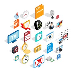 Poster - Internet broadcast icons set. Isometric set of 25 internet broadcast vector icons for web isolated on white background
