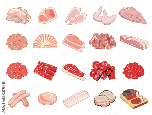 食材アイコン イラスト 食肉 牛肉 豚肉 鶏肉 加工肉 Stock Vector Adobe Stock
