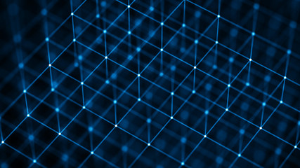 Fototapete - Block chain concept. Network connection. 3D Rendering. Big data visualization. 4k rendering.