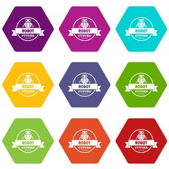 Poster - Robot tech icons 9 set coloful isolated on white for web