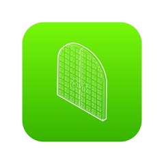 Poster - Ancient arched double doors icon green vector isolated on white background