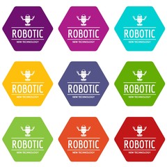 Poster - Robotic technology icons 9 set coloful isolated on white for web