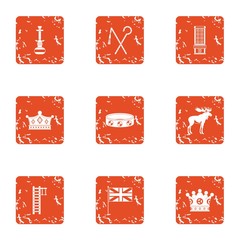 Poster - Ancient jewelry icons set. Grunge set of 9 ancient jewelry vector icons for web isolated on white background