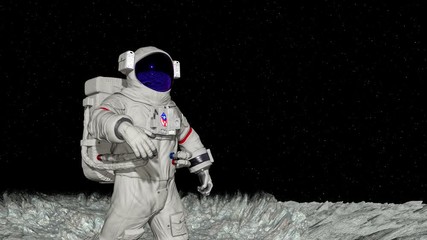 astronaut jumping on the moon zoom out