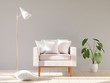 © tissansk - Blank white soft square pillow on a modern armchair. 3D render.