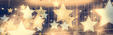 Stars Shape Show Celebrity Background  With Spotlights Soffits   Vintage Yellow Golden Colors As Stage Performance Background 