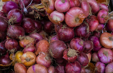 Wall Mural - whole box of red sweet onions. Good seasoning for different dishes