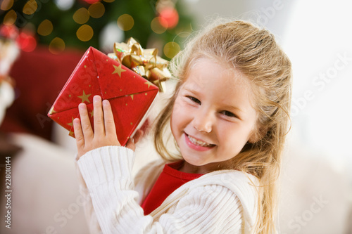 Fotografie, Obraz Christmas: Cute Girl with Christmas Gift