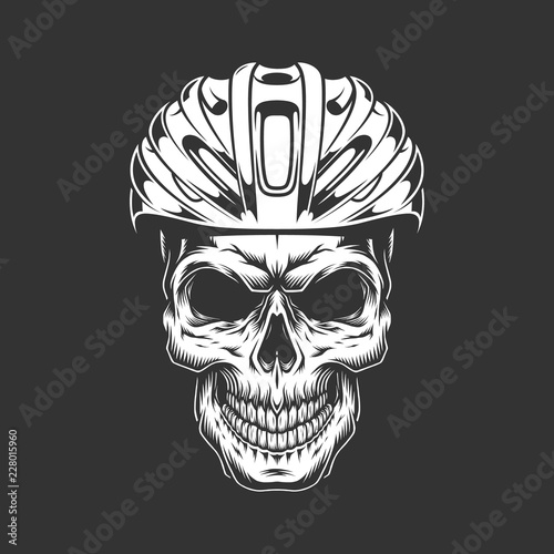 Vintage cyclist skull in helmet concept