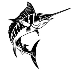 Sticker - Vintage monochrome marlin fish concept