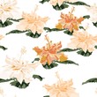 © Iuliia - Seamless pattern, light vintage colors hibiscus flowers on white background.