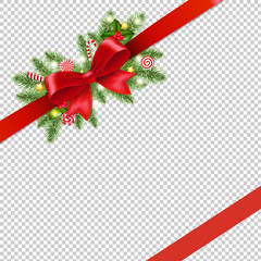 Christmas Red Ribbon And Bow Isolated Transparent Background