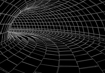 Poster - Tunnel or wormhole. Digital 3d wireframe tunnel. 3D tunnel grid. Network cyber technology. Surrealism. Background abstract vector image