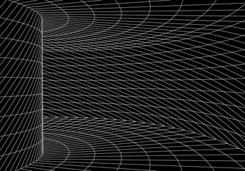 Poster - Tunnel or wormhole. Digital 3d wireframe tunnel. 3D tunnel grid. Network cyber technology. Surrealism. Background abstract vector image