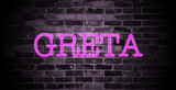 Fototapeta Młodzieżowe - first name Greta in pink neon on brick wall