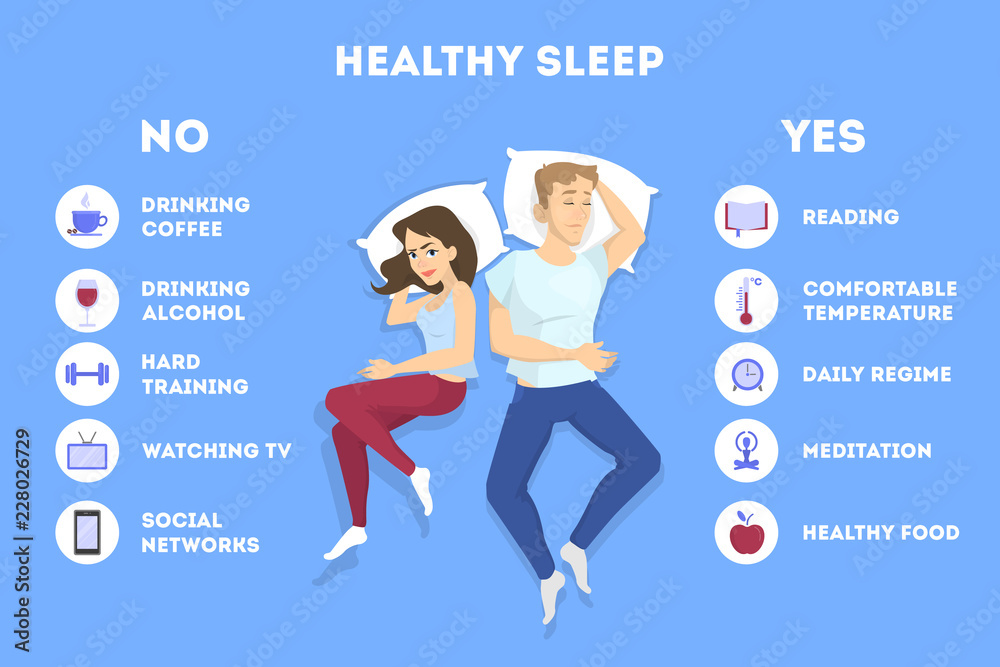 Rules of good healthy sleep at the night. - obrazy, fototapety, plakaty 