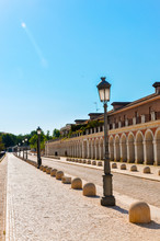 Beautiful Path Around The Palatial Buildings, House Of The Infants Of Aranjuez. Vertical Photo In Color.