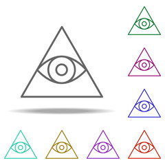 Poster - eye in the pyramid outline icon. Elements of religion in multi color style icons. Simple icon for websites, web design, mobile app, info graphics