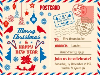 Merry Christmas postcard, holiday vector